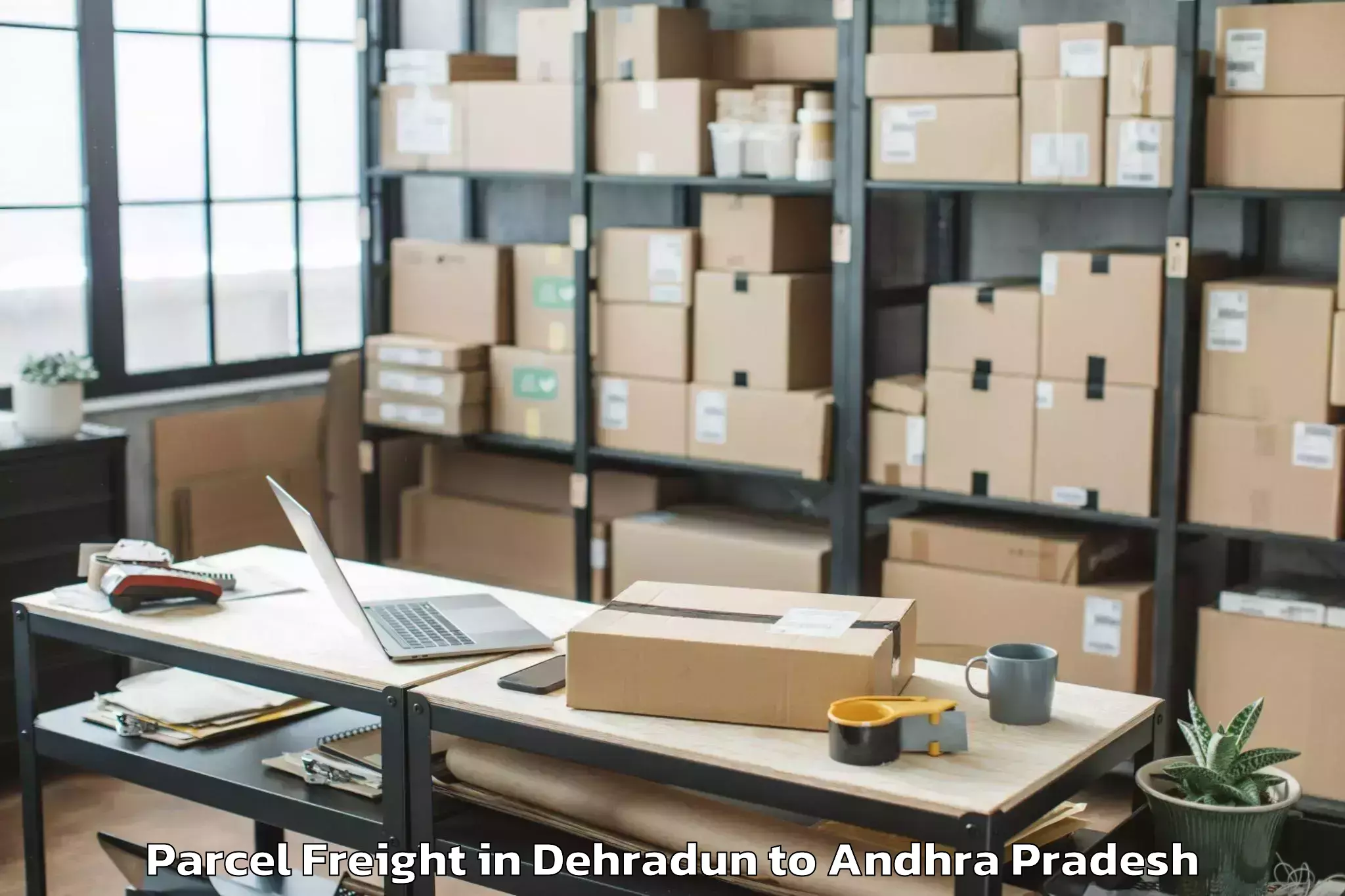 Book Dehradun to Laveru Parcel Freight Online